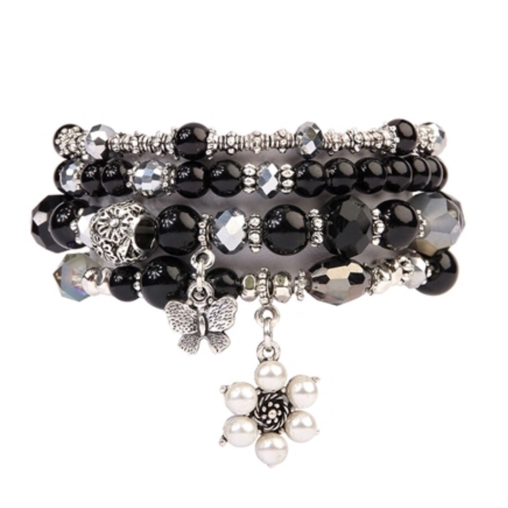 Butterfly multi bead stretch charm bracelet